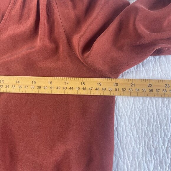 Madewell Rust 3/4 Sleeve 100% Silk Wrap Blouse V-Neck Tie Waist Detail SZ M - Picture 11 of 12